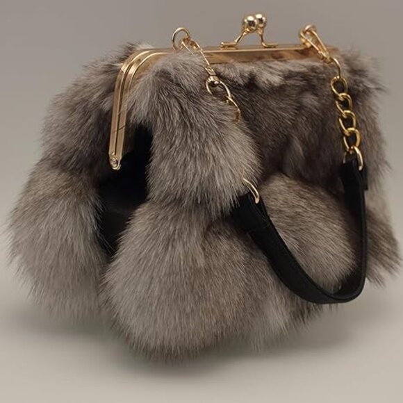 Neiman Marcus Gray Fox Fur Print Clutch Bag - Picture 3 of 5
